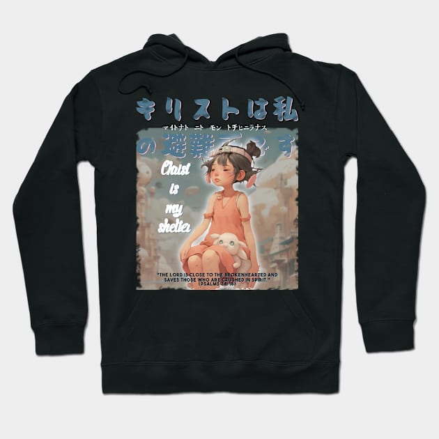 Christian Manga with Kanjis - Christ is My Shelter Hoodie by Faith Sakura